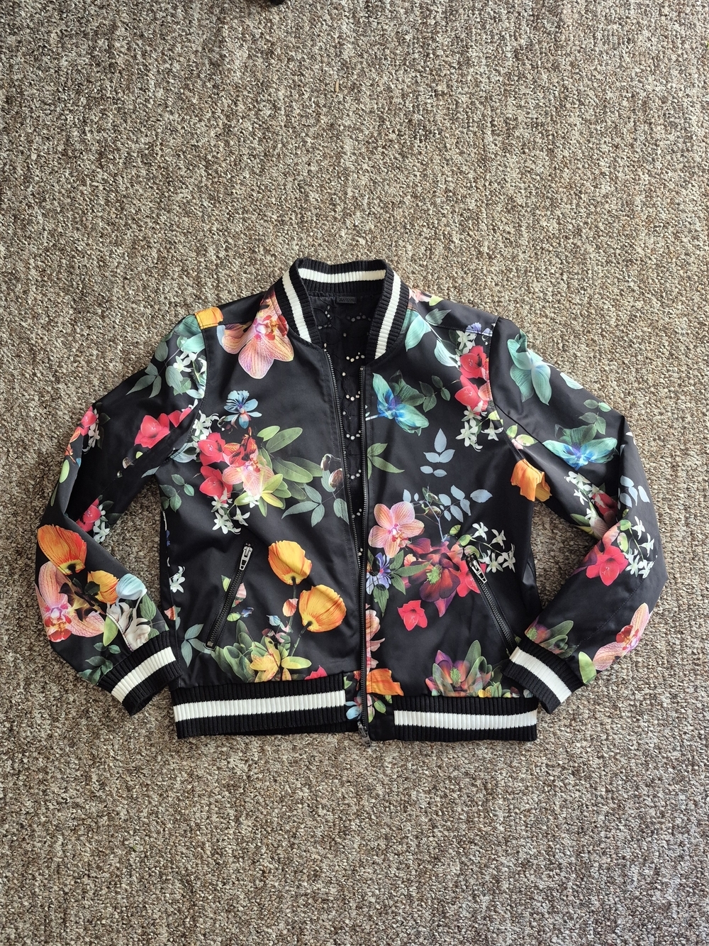 Blank NYC reversible bomber jacket black floral eyelet Soft